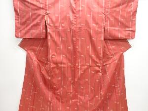 アンティーク　縞に絣柄織出し手織り節紬着物